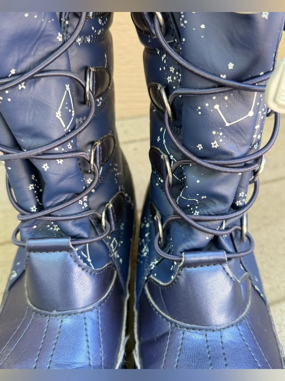 Lands End Snow Boots Girls Size 5M Navy Blue Insulated Winter Constellation Star